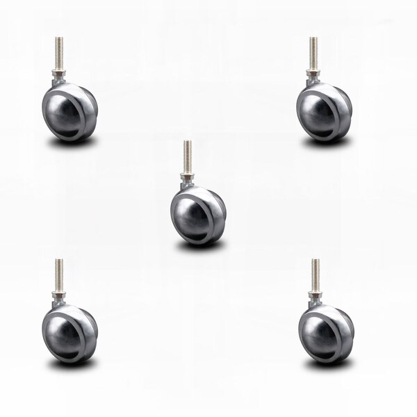 2 Inch Bright Chrome Metal Ball Caster - 3/8 Inch Threaded Stem - SCC, 5PK
